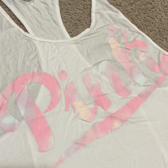 PINK Victoria's Secret White Tank Top with Pink Logo - Picture 2 of 4